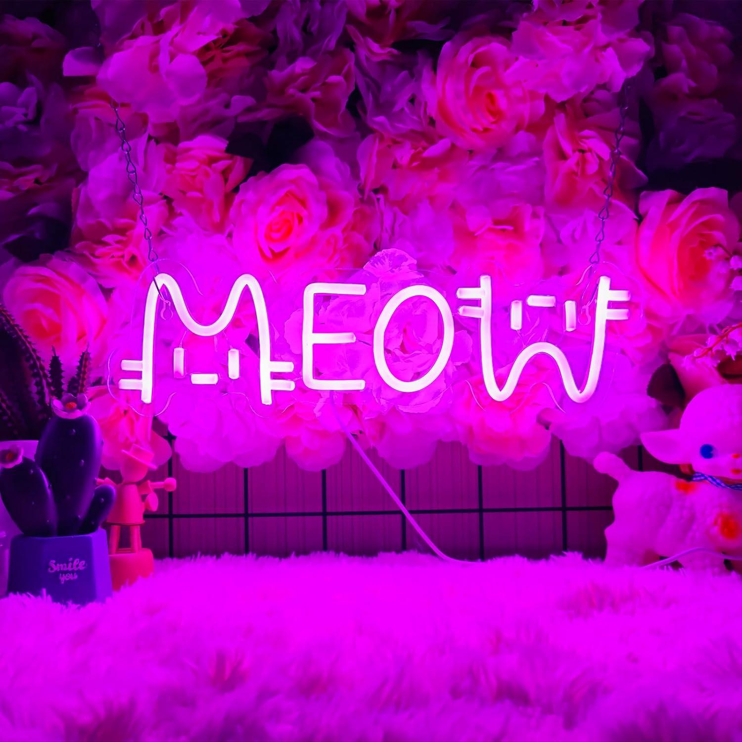 Home Bar And Restaurant - Letreiro Neon Gato Meow com LED